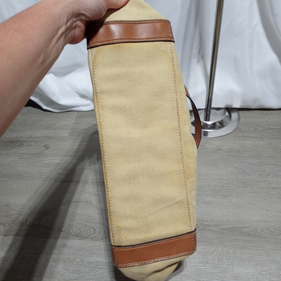 Fossil Tan Canvas And Brown Leather Strap Shoulder Tote Bag - Picture 10 of 12